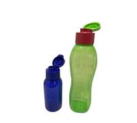 Tupperware To Go EcoEasy - Juego de botellas de 350 ml, tapa a presión, para bebidas, color azul redondo + EcoEasy Signoraware de 1,0 L, verde y rojo