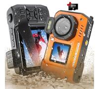 tupsio Cámara digital 8K UHD de 70 MP con tarjeta de 32 GB, resistente, impermeable, a prueba de polvo, a prueba de golpes, cámara subacuática de 33 pies, selfie de doble pantalla para esnórquel,