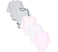 TupTam Body Bebé - Bodies Bebé Manga Larga Unisex con Cierre Lateral, Pack de 5 de Algodón, Rayas rosa empolvado gris claro, 74