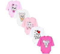 TupTam Body Bebe Manga Larga - Bodies Bebe 5 Unidades Algodón, Certificación OEKO-TEX, I love Mum Dad/Blanco/Gato/Ratón/Rosa/Oso/Crudo, 98