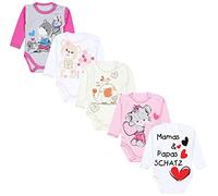TupTam Body Bebe Manga Larga - Pack de 5 Bodies Bebe con Estampados de Animales - Algodón Suave, Mamas Papas Schatz/Blanco/Elefante/Crudo/Osito/Ratón/Rosa, 92
