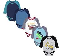 TupTam Body Bebé Niño 5 Pack Algodón Suave Manga Larga OEKO-TEX, Excavadora Monster Tuck Dino Gris Azul Verde, 86