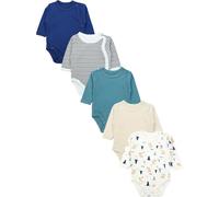 TupTam Body Bebé - Pack de 5 Bodies Bebé Recién Nacido, Body Bebé Niño con Cierre Frontal, 100% Algodón, rayas de osos azul-beige, 62