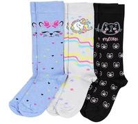 TupTam Calcetines Hasta la Rodilla para Niñas Pack de 3, Paquete de 3 Unicornio Gris/Gato Azul/Gato Negro, 31-34