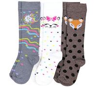 TupTam Calcetines Hasta la Rodilla para Niñas Pack de 3, Paquete de 3: Unicornio Gris/Gato Blanco/Cervatillo Marrón, 23-26