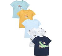 TupTam Camiseta Manga Corta para Bebé, Pack de 5, Cocodrilo/Azul Oscuro/Tigre/Amarillo Mostaza/Cebra/Azul, 86