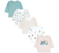 TupTam Camiseta Manga Larga para Bebé Niño, Pack de 5, Animal Safari Hojas Salvia Beige Rayas, 92