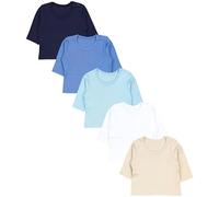 TupTam Camiseta Manga Larga para Bebé Niño, Paquete de 5, Azul Turquesa Blanco Beige Mix, 92