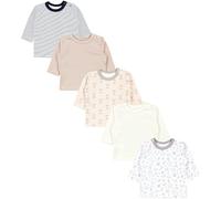 TupTam Camiseta Manga Larga para Bebé Niño, Paquete de 5, Erizo Zorros Rayas Crudo Beige Azul Oscuro, 80