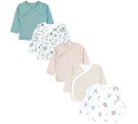 TupTam Camiseta Manga Larga para Bebé Niño, Paquetes de 5, Animal Safari Hojas Salvia Beige Rayas, 50