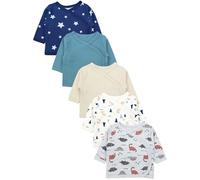 TupTam Camiseta Manga Larga para Bebé Niño, Paquetes de 5, Estrellas Azules y Beige Osos Dinosaurio, 56