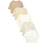 TupTam Camiseta Manga Larga para Bebé Niño, Paquetes de 5, Estrellas Marrones, Rayas Beige, Animales, 68