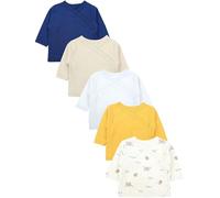 TupTam Camiseta Manga Larga para Bebé Niño, Paquetes de 5, Rayas de Animales Amarillas, Azules y Beige, 50