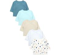 TupTam Camiseta Manga Larga para Bebé Niño, Paquetes de 5, Rayas de Osos Azul-Beige, 80