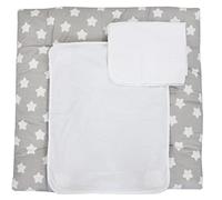TupTam Colchón para Cambiador con 2 Cubiertas de Rizo Bebé, Gris Grandes Blanco Estrellas, 76 x 76 cm
