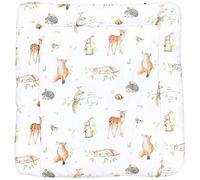 TupTam Colchón para Cambiador para Bebés Niños y Niñas, Animales del bosque/Erizo/Ciervo/Zorro/Conejo/Beige, 75 x 85 cm