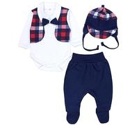 TupTam Conjunto de Ropa Bebé Body, Polaina, Gorra, azul oscuro/pajarita/cuadros escoceses, 74