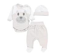 TupTam Conjunto de Ropa Bebé Body, Polaina, Gorra, Oso/Beige, 62