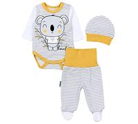 TupTam Conjunto de Ropa Bebés Body y Pantalones y Gorra, Koala Stripes Gris/Amarillo, 50
