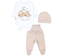 TupTam Conjunto de Ropa Bebés Body y Pantalones y Gorra, Oso en la nube blanco beige, 56