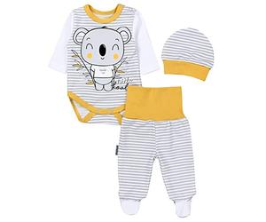 TupTam Conjunto de Ropa Bebés Body y Pantalones y Gorra, Rayas Gris/Oso Corazones, 68