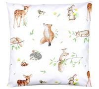 TupTam Funda para Cojin con Diseño Decorativo para Niños, Animales del Bosque/Erizo/Ciervo/Zorro/Conejo/Beige, 60 x 60 cm