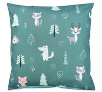 TupTam Funda para Cojin con Diseño Decorativo para Niños, Bosque/Zorro/Corzo/Erizo/Osito/Verde/Menta, 80 x 80 cm