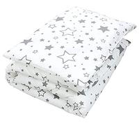 TupTam Juego de Edredón Infantil con Dibujos para Toda la Temporada Nórdica Almohada Plana 2pcs., Estrellas Gris/Blanco, 135x100 cm