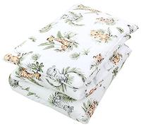 TupTam Juego de Edredón Infantil con Dibujos para Toda la Temporada Nórdica Almohada Plana 2pcs., Safari/León/Marrón/Hojas/Verde, 135x100 cm