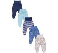 TupTam Pantalón con Pies de Bebé NIños NIña Pack de 5, Azul Oscuro/Verde/Dino/Azul Vaquero/Rayas/Gris, 80