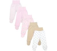 TupTam Pantalón con Pies de Bebé NIños NIña Pack de 5, Osos Beige con Rayas y Estrellas, 86