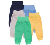 TupTam Pantalones Bebé 5 Unidades - Pantalón Algodón Suave para Bebé Niño y Niña, Certificación Oeko-Tex, Azul Oscuro/Azul/Amarillo Mostaza/Beige/Verde, 92