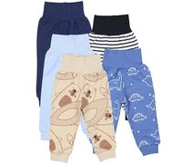 TupTam Pantalones Bebé 5 Unidades - Pantalón Algodón Suave para Bebé Niño y Niña, Certificación Oeko-Tex, Azul Oscuro/Verde/Dino/Azul Vaquero/Rayas/Gris, 86