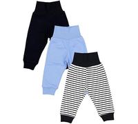 TupTam Pantalones Bebé Niño 3 Unidades - Pantalón Algodón Bebé Cómodo, Certificado Oeko-Tex, Negro/Azul/Rayas, 80