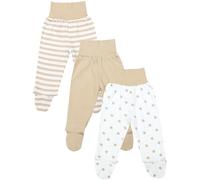 TupTam Pantalones Bebé Niño con Pies 3 Unidades - Polainas Bebé Algodón Cómodos y Suaves, Estrellas Beige rayadas, 68