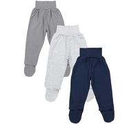 TupTam Pantalones Bebé Niño con Pies 3 Unidades - Polainas Bebé Algodón Cómodos y Suaves, Gris Navy Gris Jaspeado, 74