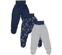 TupTam Pantalones Bebé Niño con Pies 3 Unidades - Polainas Bebé Algodón Cómodos y Suaves, Osos Azules a Rayas, Azul Liso, 74
