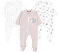 TupTam Pijama Bebé para Dormir de Niño Niña Peleles con Pies Cremallera Pack de 3, Ositos Estrellas Beige, 62