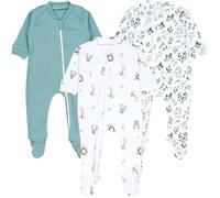 TupTam Pijama Bebé para Dormir de Niño Niña Peleles con Pies Cremallera Pack de 3, Safari Animal Deja Salvia, 62