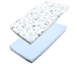 TupTam Sábana Ajustable para Cuna Bebé 2 Pack, Animales Marinos/Azul, 70 x 140 cm