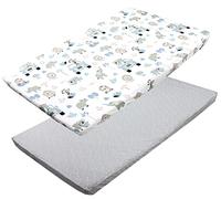 TupTam Sábana Ajustable para Cuna Bebé 2 Pack, Azul Zoológico/Estrellas/Blanco/Gris, 70 x 140 cm