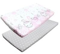 TupTam Sábana Ajustable para Cuna Bebé 2 Pack, Luna con Elefante/Rosa/Estrellas/Gris, 60 x 120 cm