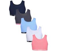 TupTam Top Sujetador para Niñas Tirantes Anchos Pack de 5, Moda Azul Oscuro Gris Oscuro Azul Albaricoque Púrpura, 134-140