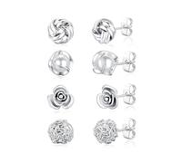 Turandoss Pendientes de tuerca hipoalergénicos con circonita cúbica para | Juego de aretes de tuerca chapados en oro de 14 quilates, diseño de nudo de perla, flor de circonita cúbica