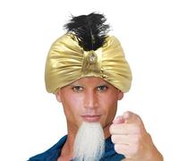 Turbante de 1/2 sultán Aladdin, sombrero árabe de Sultán Aladdin, sombrero turbante vintage de Aladdin, turbante de disfraz árabe, turbante de disfraz árabe, gema de plumas, sombreros árabes para