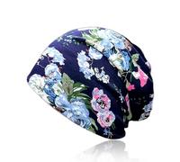 Turbante de quimioterapia para mujer: elegante turbante de algodón con flores azul oscuro, hiyab suave, cómodo y elegante.