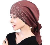 Turbante de Quimioterapia para Mujer Pañuelo para La Cabeza para Mujer Tocado para Mujer Tocado para Quimio Conjunto Preatado Pañuelo para La Cabeza Plisado Gorro Gorro para Mujer -Marrón oscuro