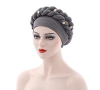 Turbante para mujer, a la moda, con cuentas, trenzado, musulmán, con volantes, para el cáncer, gorro para dormir, con forro de satén, para viajes, uso casual, gris, Altoa única