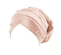 Turbante para mujer, grande, elástico, color sólido, cómodo, sombrero plano, gorro de perlas, cuentas de uñas, pelo de pelo, para viajes, uso casual, beige, Altoa única