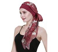 Turbantes de quimioterapia para mujer, bufanda de pelo largo, bufanda para la cabeza, sombreros de cáncer, Borgoña Wintersweet, Talla única